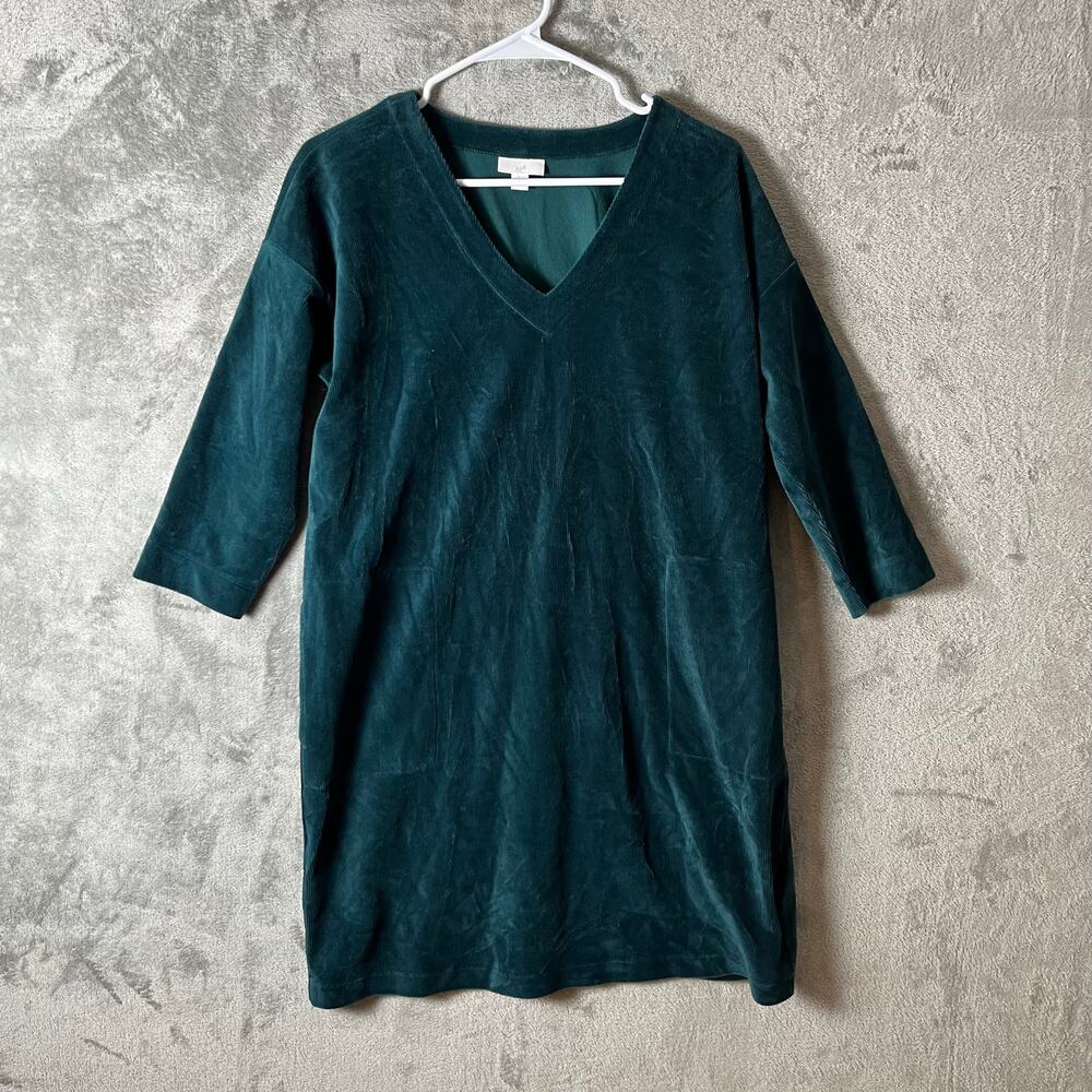 J. Jill Teal Velvet Dress 3/4 Sleeve Holiday Christmas Cozy Size‎ Small Office